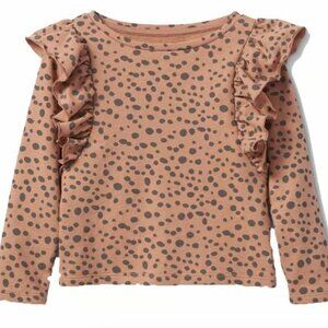 Grayson Mini Toddler Girls' Leopard Tan Black Long Sleeve Ruffle Top 5T